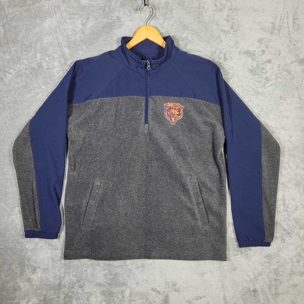 Chicago Bears Mens Large Fleece 1/4 Zip Up Pullover Gray Blue NFL G-III